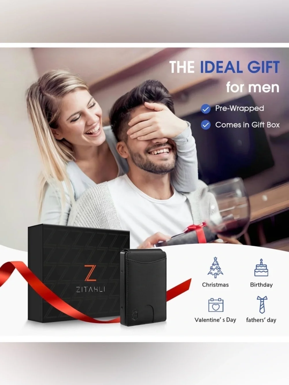 NWT Zitahli Black Slim Card Holder Wallet with Money Clip & ID Window